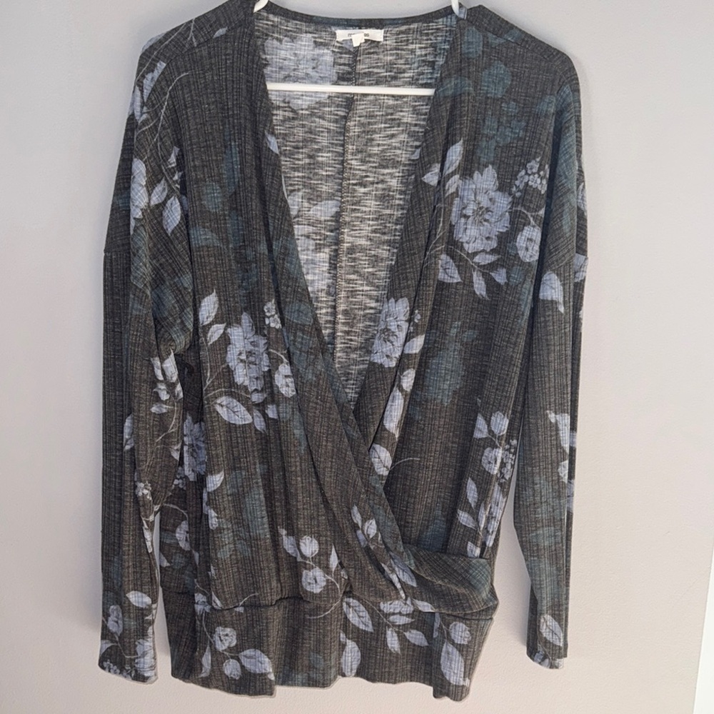 Maurice’s Floral  Wrap Sweater - Blue and Gray Large